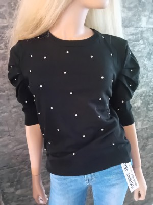 Top by clara zwart pofmouw  met steentjes D 7247