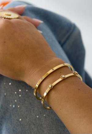 Bangle armband met bloemeneiland en rhinestone 