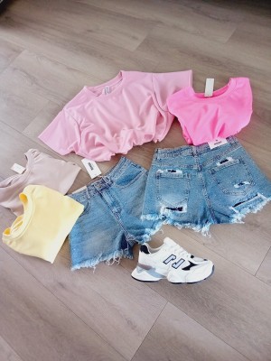 Cropped sweat shirt geel.