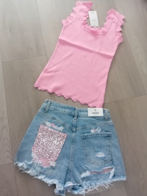 Jeansshort strass viral monday pink